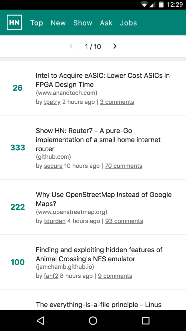 React Native Web HN PWA running on a mobile phone